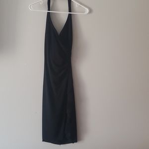 All black halter dress with accents